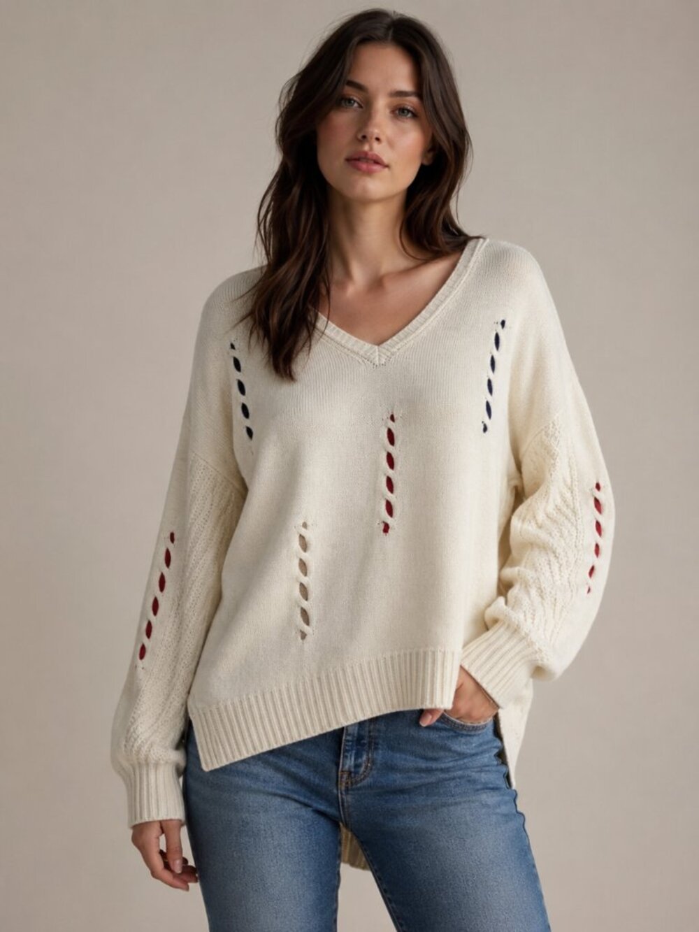 Coco Y Club 	Swether	NEW WITH TAGS, Size small Ivory knit - 60 cotton 40 acrylic